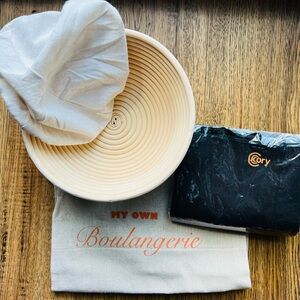 9” bread proofing basket with apron and bag for bread storage - brand new